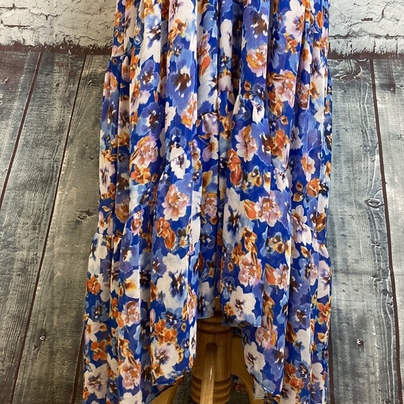MISA Dominika Maxi Dress XS  Blue Pansy Floral Flowy Plunging Neckline Feminine - Picture 10 of 16
